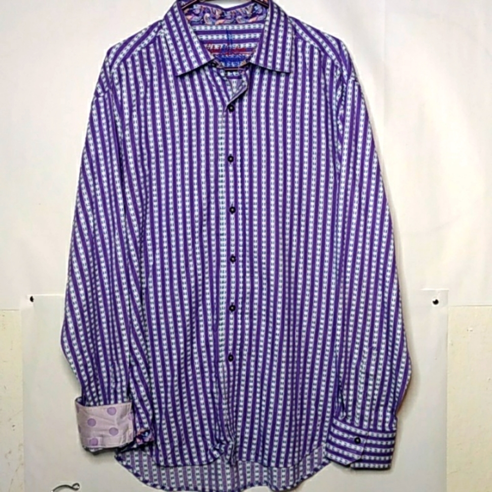 Robert Graham Purple Geographic w Polka Dot Flip Cuff Button Dowm